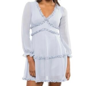 B. Darlin V-neck Tiered Ruffle Accents Light Blue Mini Dress Sz 3/4 Junior